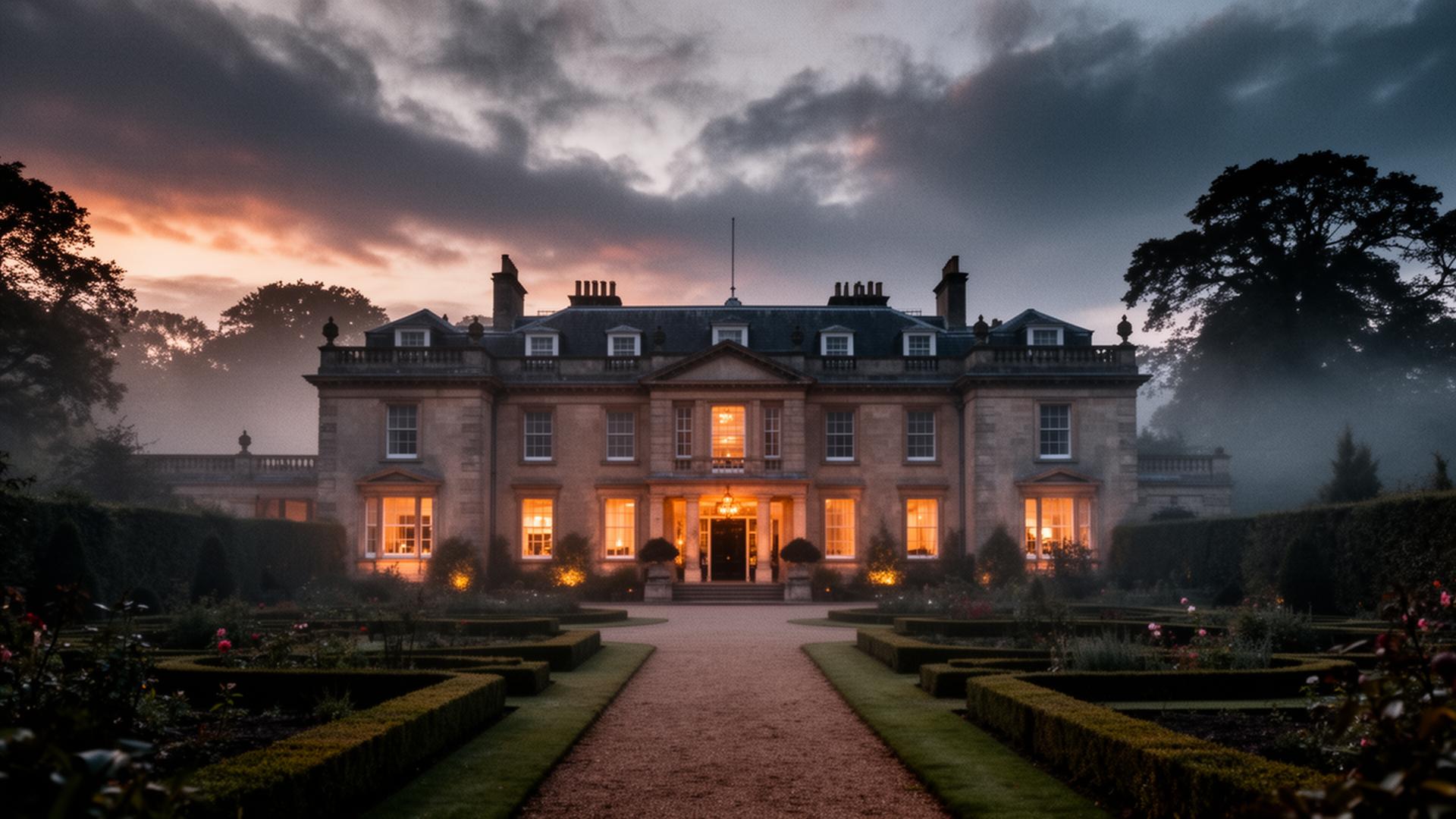 Luxury country house hotel at twilight